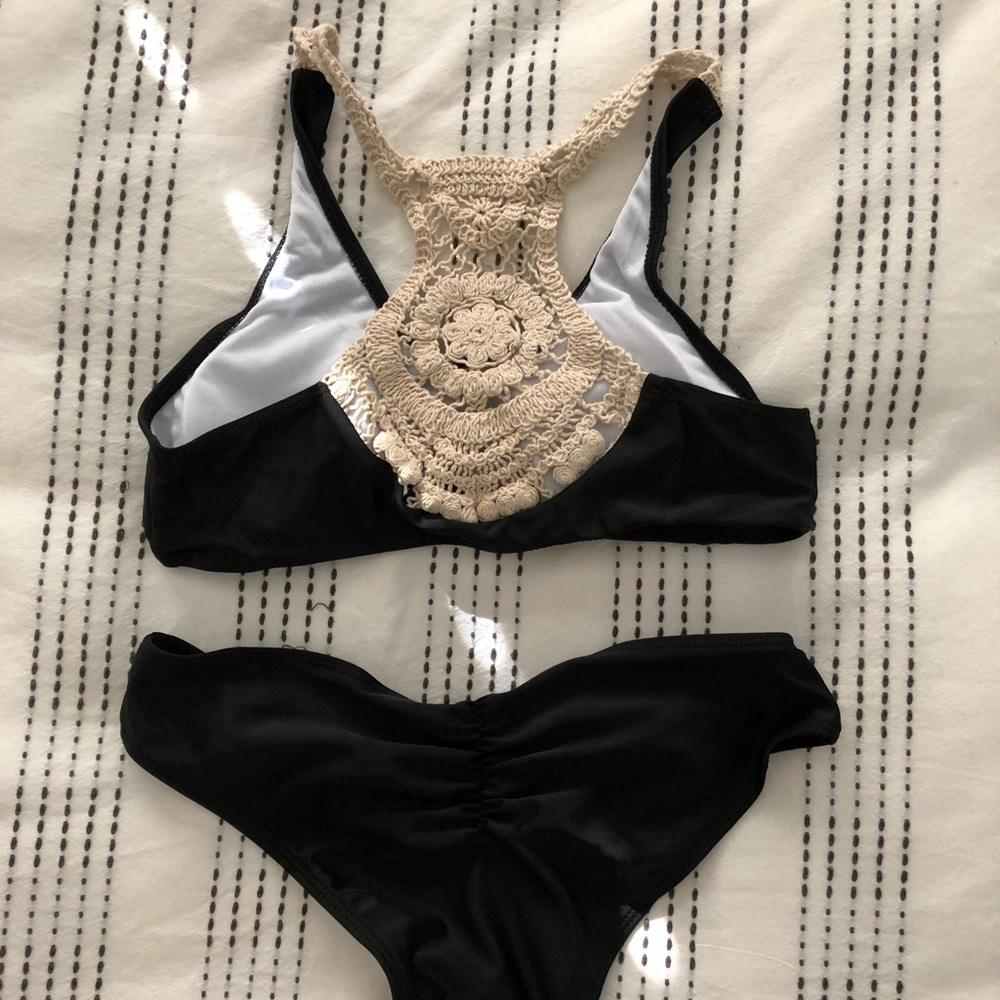 Black crochet back swimsuit, size small